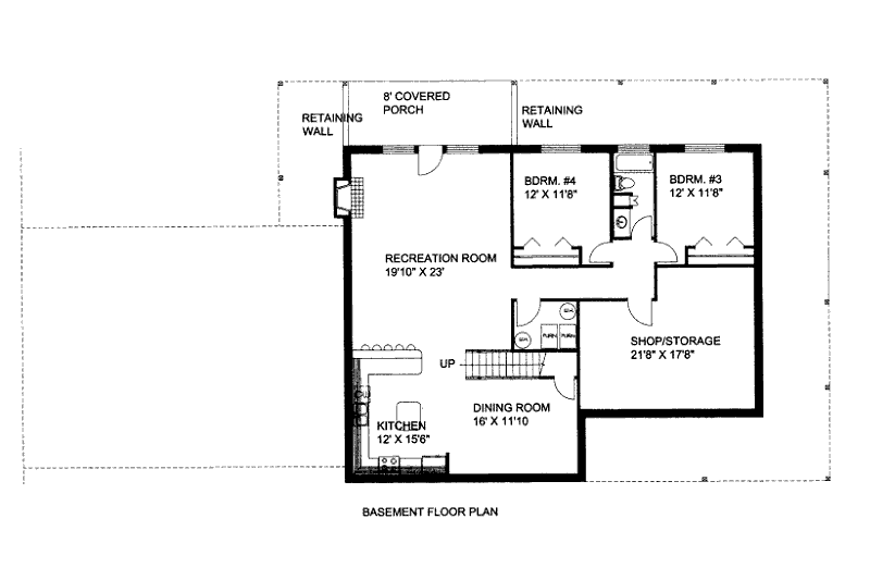 Architectural House Design - Floor Plan - Lower Floor for Bungalow House Plan #117-612 - 4 bed, 3 bath