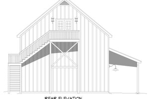 Exterior - Rear Elevation for Southern House Plan #932-927, 1.5 bath