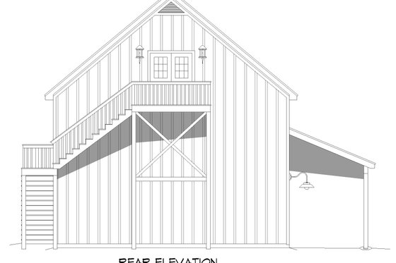 Exterior - Rear Elevation for Southern House Plan #932-927, 1.5 bath