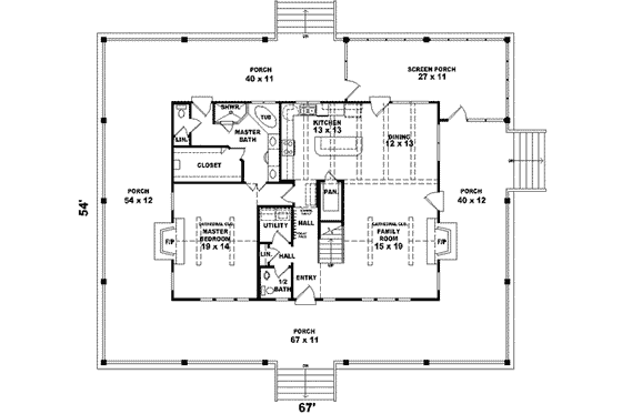 Floor Plan - Main Floor for Southern House Plan #81-494 - 3 bed, 2.5 bath