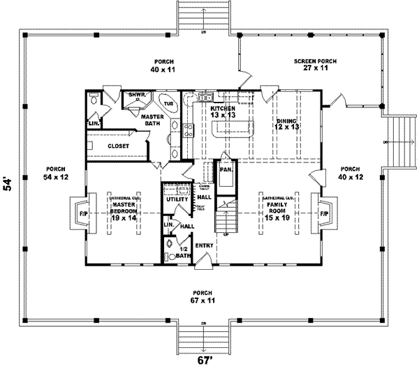 Floor Plan - Main Floor for Southern House Plan #81-494 - 3 bed, 2.5 bath