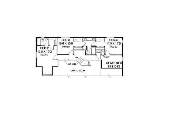Floor Plan - Upper Floor for Traditional House Plan #60-557 - 4 bed, 4 bath