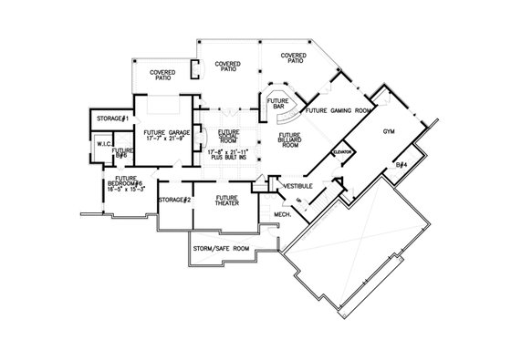 Floor Plan - Lower Floor for Ranch House Plan #54-477 - 5 bed, 5.5 bath