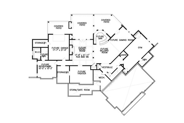 Architectural House Design - Ranch Floor Plan - Lower Floor Plan #54-477