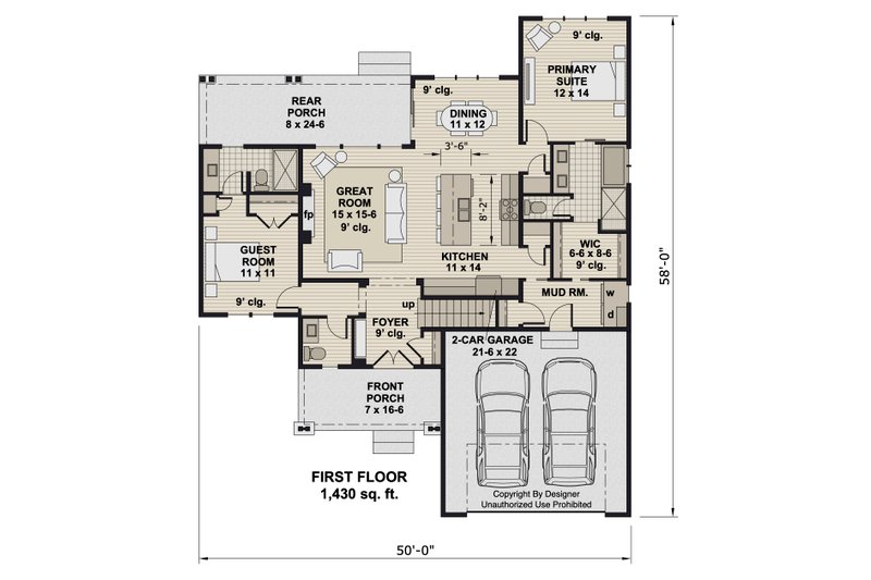 House Plan Design - Floor Plan - Main Floor for Craftsman House Plan #51-1414 - 4 bed, 3.5 bath