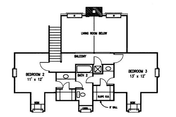 Floor Plan - Upper Floor for Ranch House Plan #410-212 - 3 bed, 2.5 bath