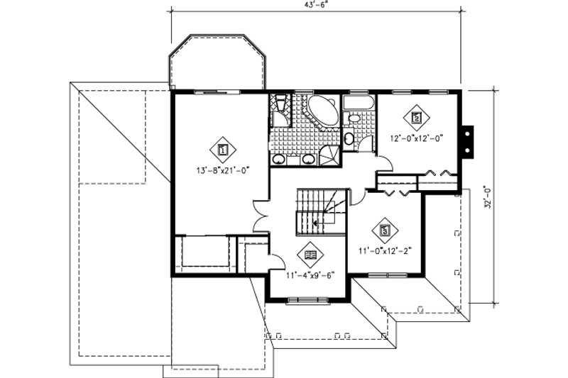 House Blueprint - Floor Plan - Upper Floor for Traditional House Plan #25-4170 - 3 bed, 2.5 bath