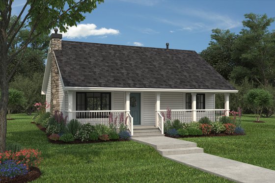 Exterior - Front Elevation 4 for Ranch House Plan #18-327 - 2 bed, 1 bath