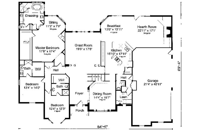 Home Plan - Floor Plan - Main Floor for Traditional House Plan #46-102 - 3 bed, 3 bath