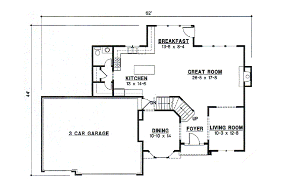 Floor Plan - Main Floor for Traditional House Plan #67-536 - 4 bed, 3.5 bath