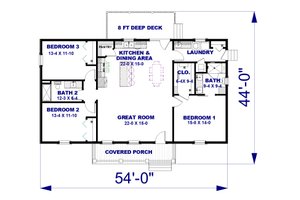 Floor Plan - Main Floor for Farmhouse House Plan #44-264 - 3 bed, 2 bath