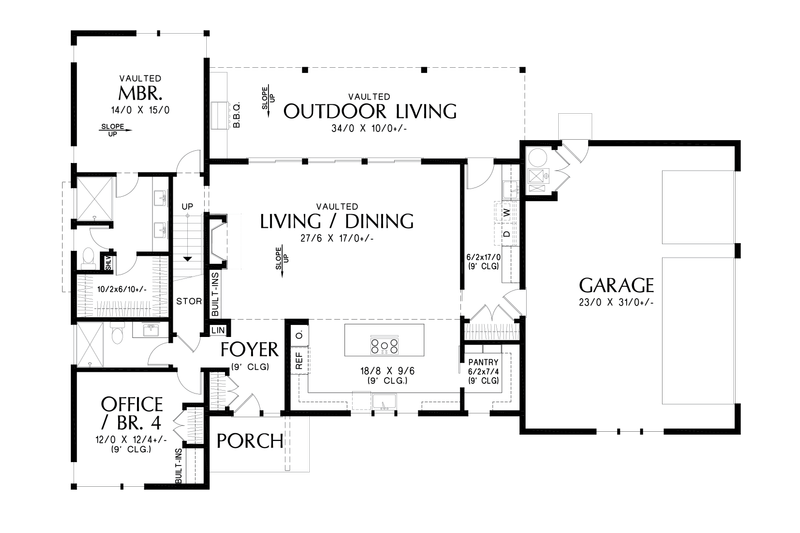 House Design - Floor Plan - Main Floor for Contemporary House Plan #48-1155 - 4 bed, 3 bath