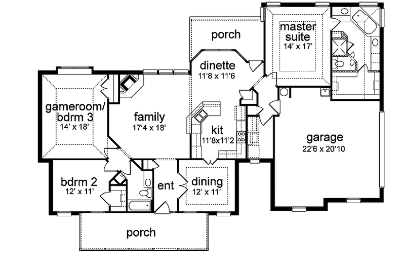 Home Plan - Floor Plan - Main Floor for Traditional House Plan #84-762 - 2 bed, 2 bath