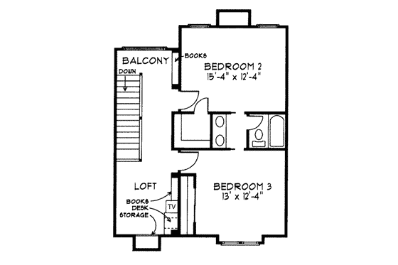 Floor Plan - Upper Floor for European House Plan #410-235 - 4 bed, 3.5 bath
