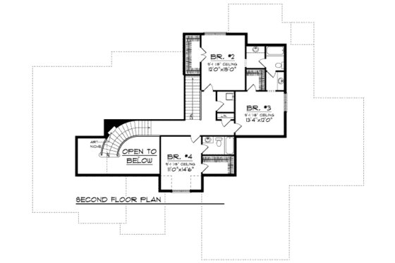 Floor Plan - Upper Floor for European House Plan #70-960 - 4 bed, 3.5 bath