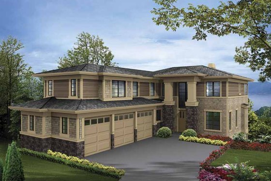 Exterior - Front Elevation 3 for Prairie House Plan #132-518 - 5 bed, 4.5 bath