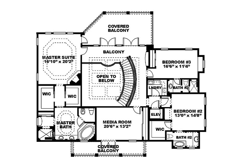 Home Plan - Floor Plan - Upper Floor for Mediterranean House Plan #1017-66 - 4 bed, 5 bath
