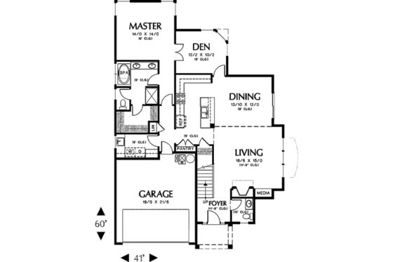 Floor Plan - Main Floor for Traditional House Plan #48-375 - 2 bed, 2.5 bath