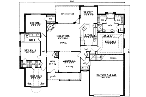 Floor Plan - Main Floor for Traditional House Plan #42-335 - 4 bed, 2 bath