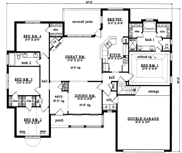 Floor Plan - Main Floor for Traditional House Plan #42-335 - 4 bed, 2 bath