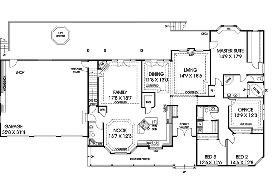 Floor Plan - Main Floor for Ranch House Plan #60-1038 - 3 bed, 3 bath