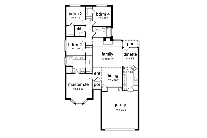 Home Plan - Floor Plan - Main Floor for Traditional House Plan #84-750 - 4 bed, 2 bath