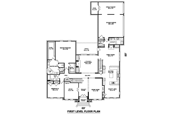 Floor Plan - Main Floor for Colonial House Plan #81-1640 - 5 bed, 4 bath