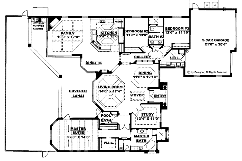 Home Plan - Floor Plan - Main Floor for Mediterranean House Plan #1017-9 - 3 bed, 2.5 bath