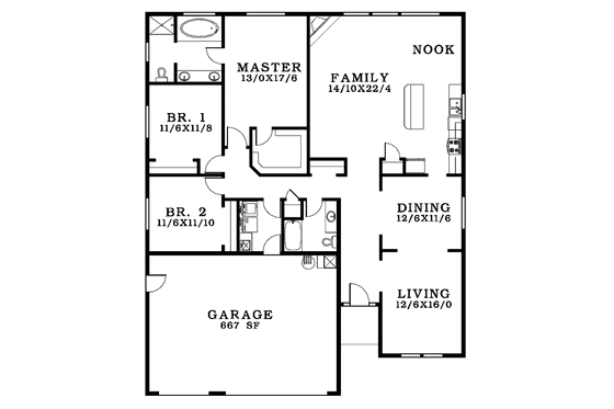 Floor Plan - Main Floor for Craftsman House Plan #943-3 - 3 bed, 2 bath