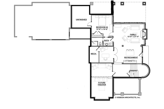 Floor Plan - Lower Floor for Traditional House Plan #928-271 - 4 bed, 3.5 bath