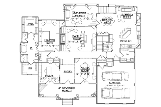 Floor Plan - Main Floor for Country House Plan #1054-17 - 4 bed, 3.5 bath