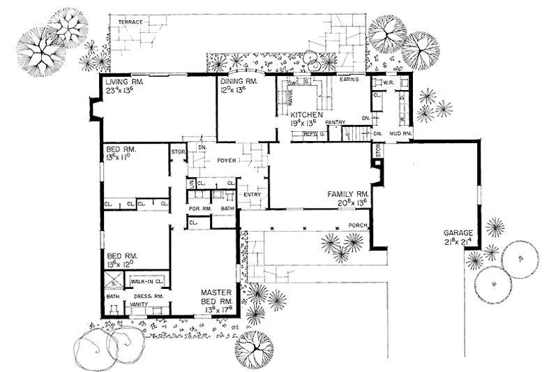 House Blueprint - Floor Plan - Main Floor for Country House Plan #72-556 - 3 bed, 2.5 bath
