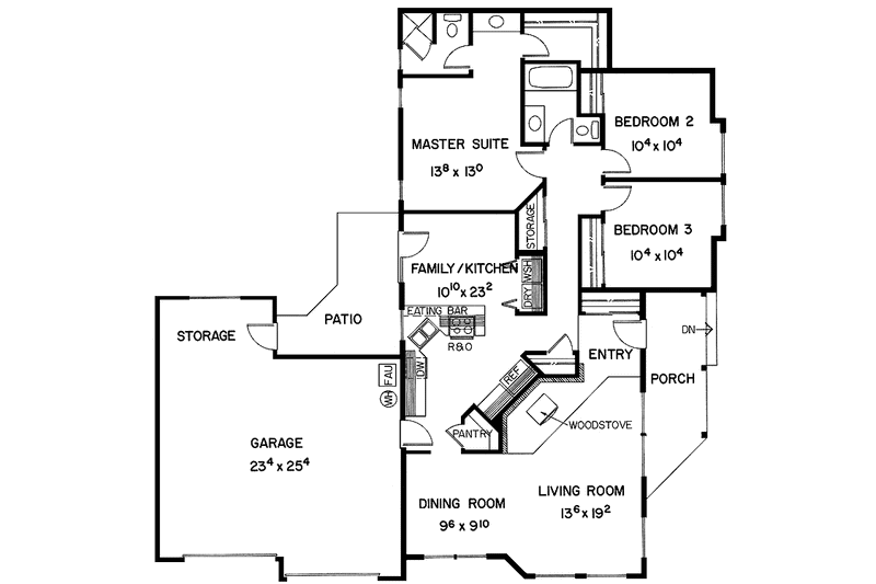 Home Plan - Floor Plan - Main Floor for Contemporary House Plan #60-929 - 3 bed, 2 bath