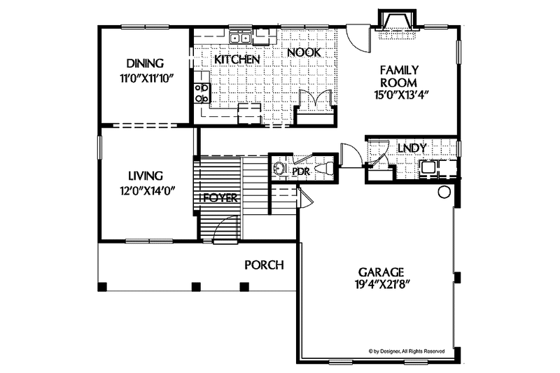 House Blueprint - Floor Plan - Main Floor for Colonial House Plan #999-78 - 3 bed, 2.5 bath