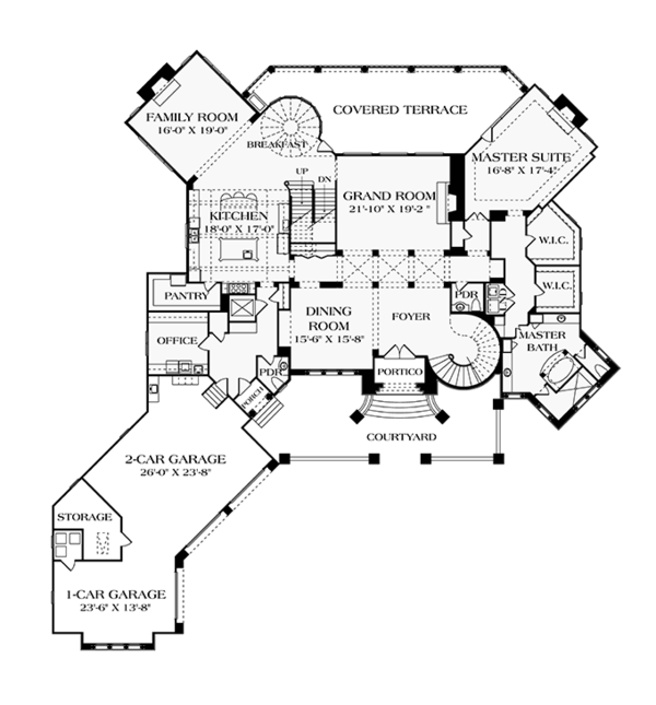 Architectural House Design - Mediterranean Floor Plan - Main Floor Plan #453-617