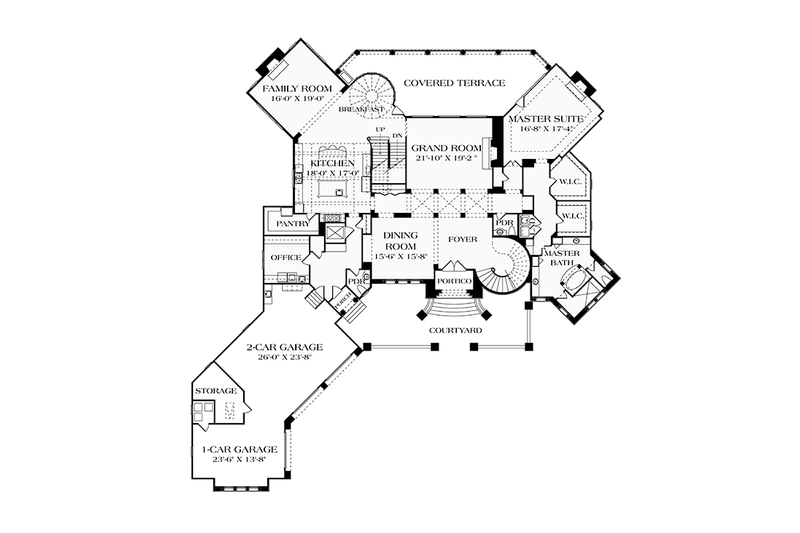 Dream House Plan - Floor Plan - Main Floor for Mediterranean House Plan #453-617 - 5 bed, 6 bath