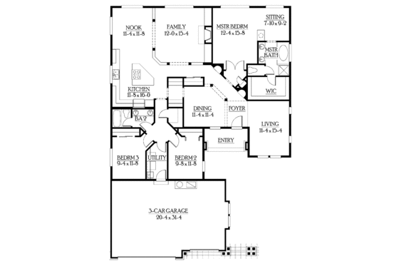 Floor Plan - Main Floor for Craftsman House Plan #132-337 - 3 bed, 2 bath