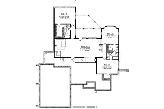 Floor Plan - Lower Floor for European House Plan #70-637 - 4 bed, 3.5 bath
