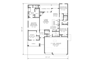 Floor Plan - Main Floor for Craftsman House Plan #65-517 - 3 bed, 2.5 bath