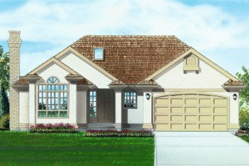 Exterior - Front Elevation 2 for Mediterranean House Plan #47-620 - 3 bed, 2 bath