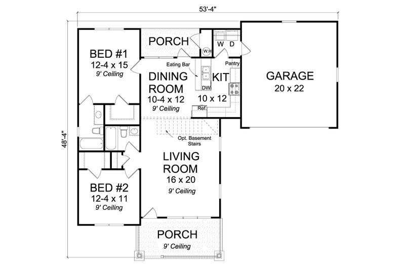 Dream House Plan - Floor Plan - Main Floor for Cottage House Plan #513-2083 - 2 bed, 2 bath