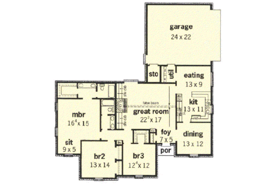 Floor Plan - Main Floor for Traditional House Plan #16-140 - 3 bed, 2 bath