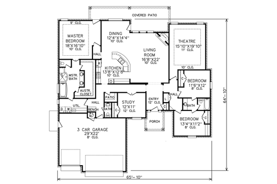Floor Plan - Main Floor for Country House Plan #65-531 - 3 bed, 2.5 bath