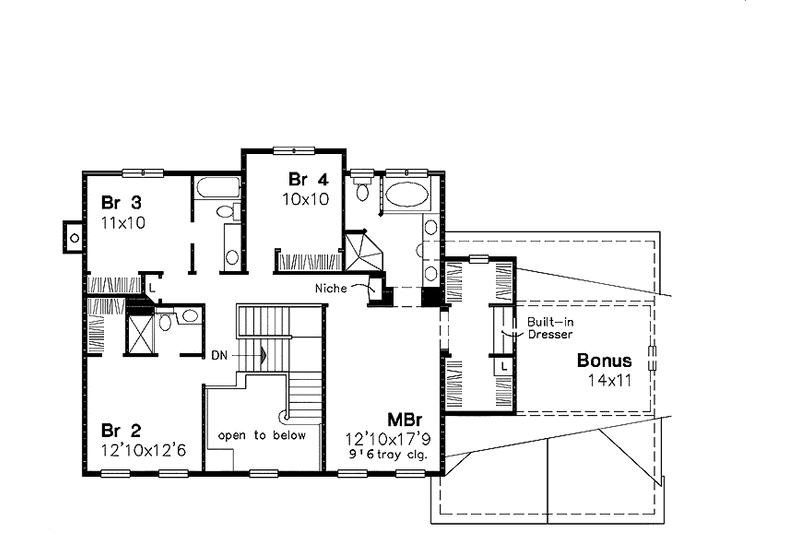 Home Plan - Floor Plan - Upper Floor for Classical House Plan #320-522 - 4 bed, 3.5 bath