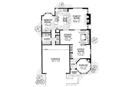 Floor Plan - Main Floor for Country House Plan #72-1124 - 4 bed, 2.5 bath