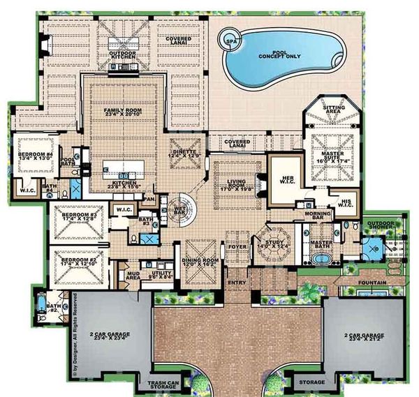 Architectural House Design - Mediterranean Floor Plan - Main Floor Plan #1017-158