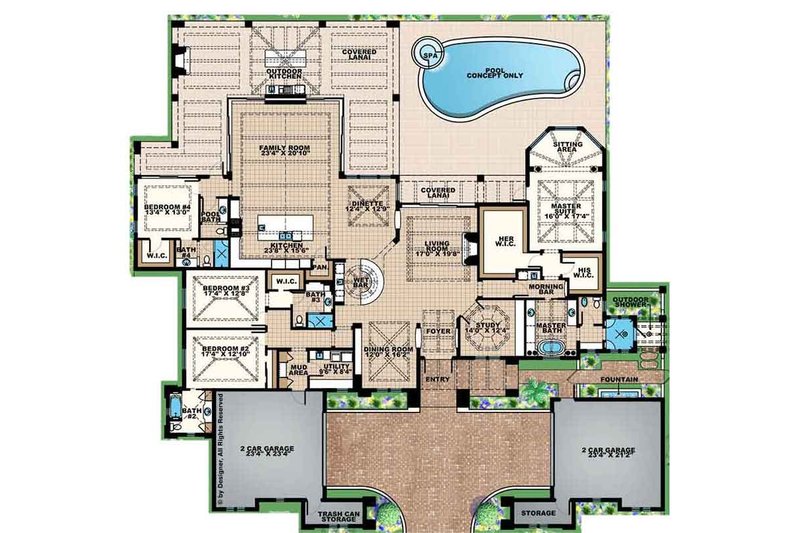 Dream House Plan - Floor Plan - Main Floor for Mediterranean House Plan #1017-158 - 4 bed, 4.5 bath