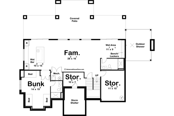 Floor Plan - Lower Floor for Craftsman House Plan #455-310 - 3 bed, 3.5 bath