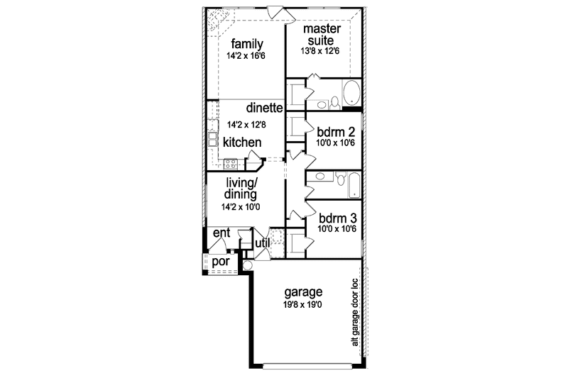 Home Plan - Floor Plan - Main Floor for Ranch House Plan #84-665 - 3 bed, 2 bath