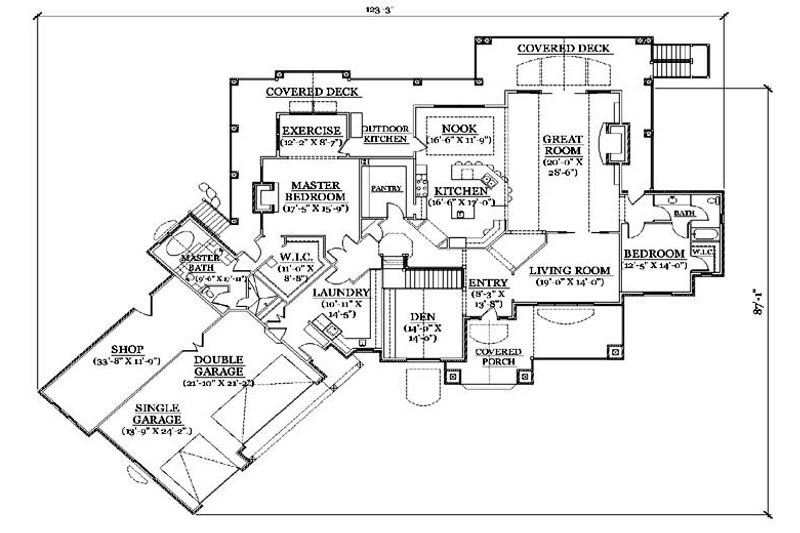 Architectural House Design - Floor Plan - Main Floor for Traditional House Plan #5-337 - 4 bed, 3 bath